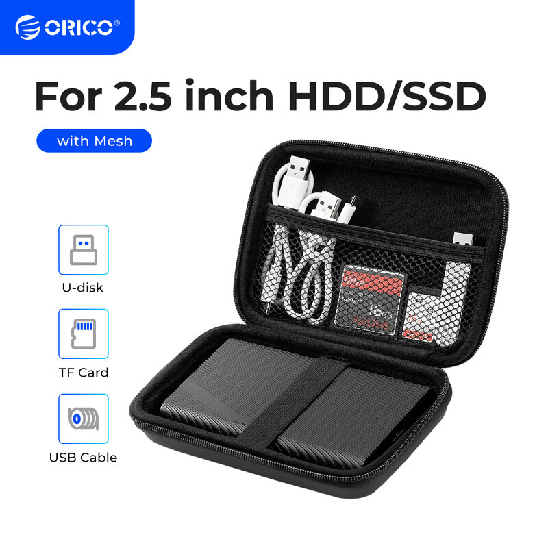 ORICO-حافظة للقرص الصلب محمولة ، حقيبة حماية HDD للقرص الصلب الخارجي ، سماعة الأذن وقرص يو ، أسود ، 2.5 بوصة