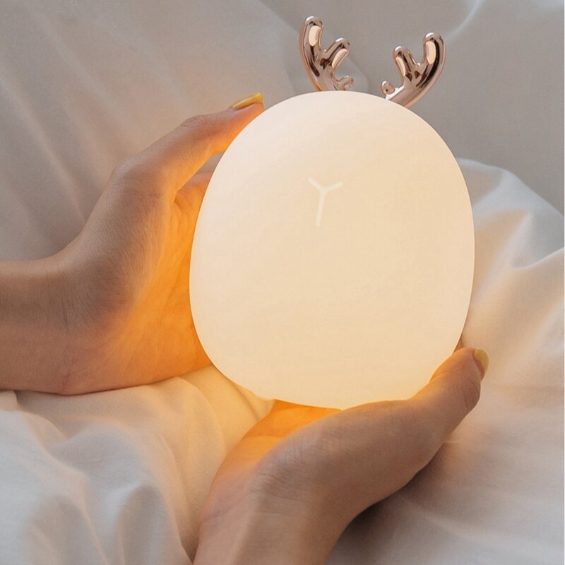 مصباح ليلي LED على شكل حيوانات كرتونية للأطفال ، غزال ، أرنب ، سيليكون ، مصباح عاكس ، USB قابل لإعادة الشحن ، مصباح بجانب السرير للأطفال ، هدية للأطفال