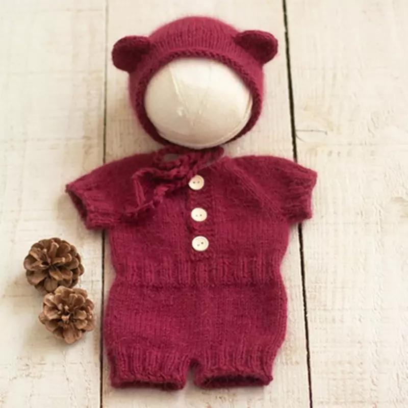 مجموعة ملابس رومبير وقبعة لطيفة لحديثي الولادة للتصوير الفوتوغرافي، زي الدب الجميل لحديثي الولادة للحظات لا تُنسى للأولاد