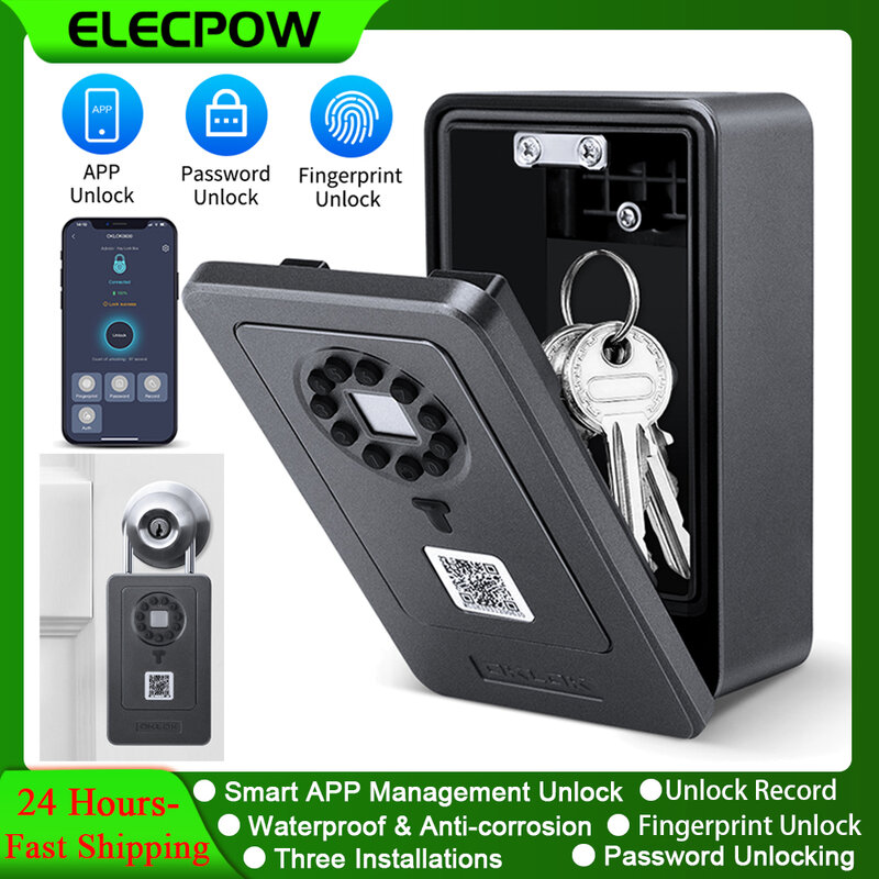 صندوق مفاتيح ذكي elepow ، آمن بكلمة مرور ببصمة الإصبع ، صندوق إيداع ، صندوق قفل مثبت على الحائط ، اتصال بلوتوث ، يعمل مع تطبيق OKLOK