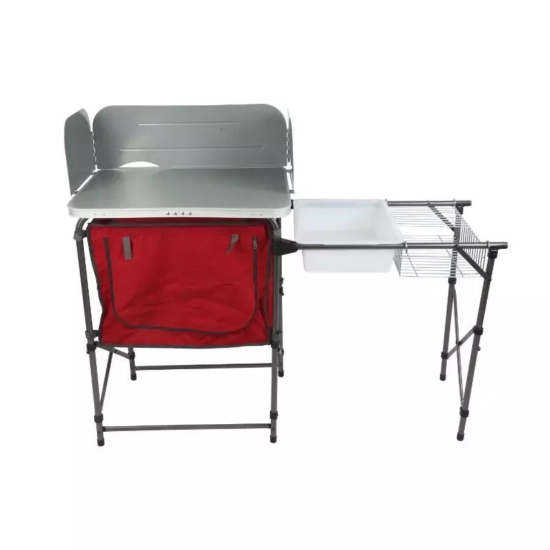 اوزارك تريل-ديلوكس التخييم المطبخ مع التخزين ، الفضة والأحمر ، في الهواء الطلق الجدول ، 31 الارتفاع ، 13 العرض ، 8.25 طول