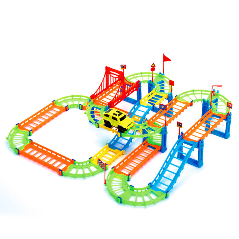 لعبة سيارة السكك الحديدية الكهربائية للأطفال ، ثلاثية الأبعاد طبقتين دوامة المسار ، السفينة الدوارة ، هدية الطفل ، 74 قطعة