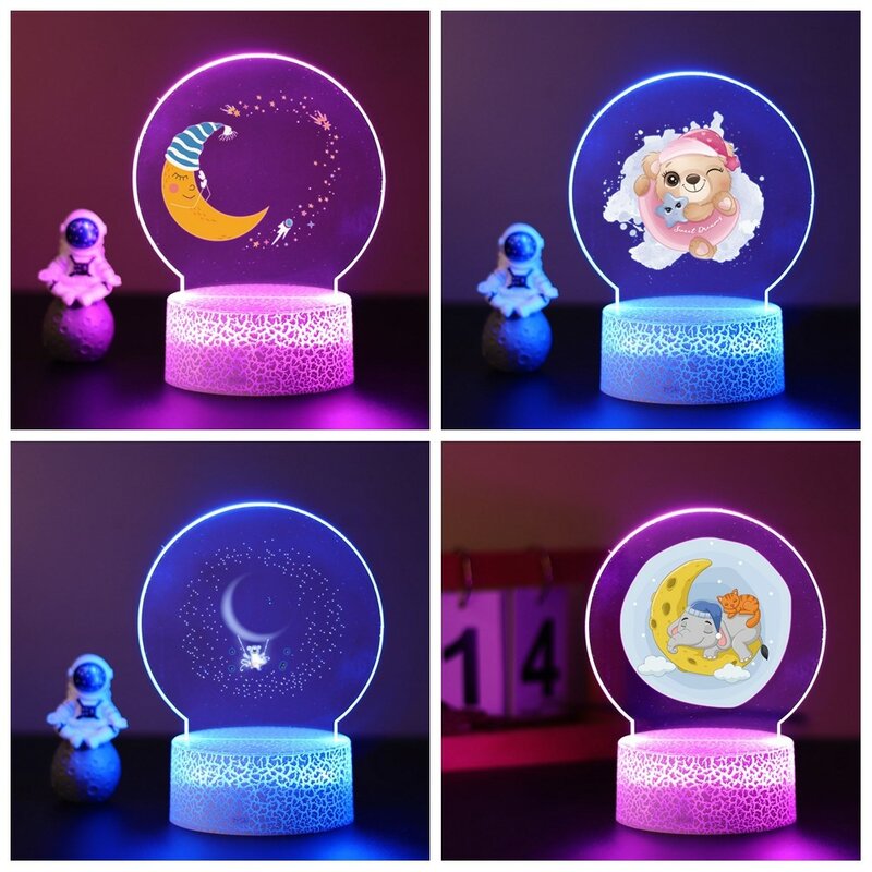 مصباح ليلي أكريليك مخصص لغرفة الأطفال ، نجمة القمر ، ديكور مرئي ، دب ، فيل ، ضوء ، هدية عيد ميلاد