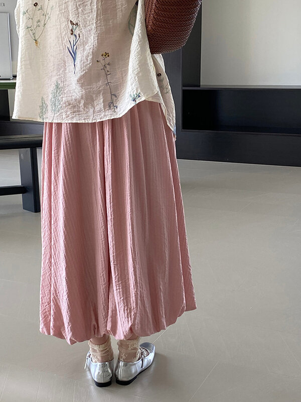 Lanmrem-تنورة طويلة مرنة عالية الخصر للنساء ، على شكل خط ، بلون واحد ، متعددة الاستخدامات ، ملابس الموضة ، الصيف ، 2Z1329 ،