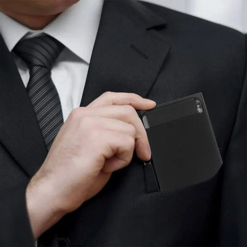 محفظة الألومنيوم ضئيلة مع مرونة الظهر الحقيبة معرف حامل بطاقة الائتمان محفظة بشريحة RFID صغيرة التلقائي المنبثقة بطاقة البنك