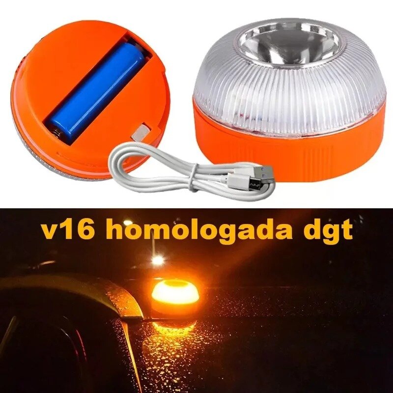 USB قابلة للشحن سيارة ضوء الطوارئ ، المغناطيسي التعريفي ضوء القوية ، مثلية Dgt وافق ضوء منارة ، V16 ، إسبانيا