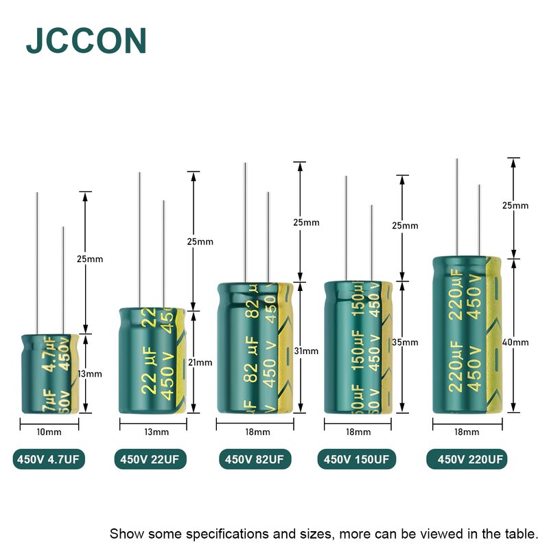 JCCON الألومنيوم مكثف 6.3V 10V 16V 25V 35V 50V 63V 100V 400V 450V 100 فائق التوهج 220 فائق التوهج 330 فائق التوهج 680 فائق التوهج 1000 فائق التوهج 470 فائق التوهج عالية التردد منخفضة ESR