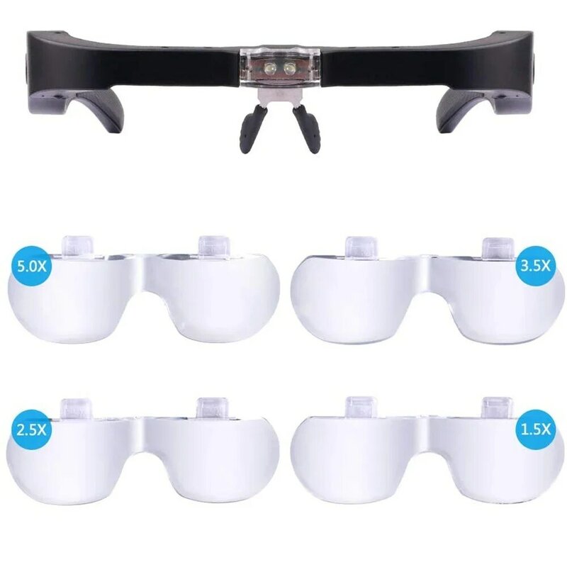 TKDMR عقال مجهر نظارات العدسة المكبر 1.5X 2.5X 3.5X 5.0X USB قابلة للشحن 2led عدسة مكبرة النظارات