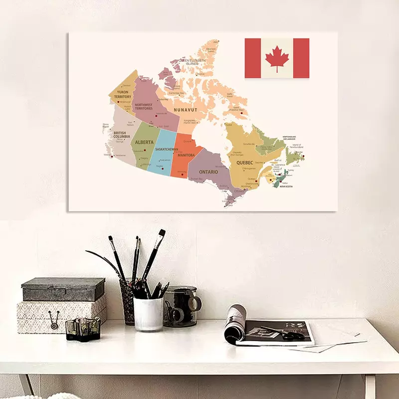 225*150 سنتيمتر كندا خريطة سياسية كبيرة المشارك غير المنسوجة قماش اللوحة الفصول الدراسية ديكور حوائط المنزل اللوازم المدرسية