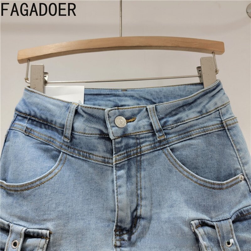 Fagadoer-تنورات جينز صغيرة للنساء ، تنورات جينز عالية الخصر مع جيب ، طراز ريترو ، مع زر ، نمط رعاة البقر ، الموضة ، جديد ، الصيف