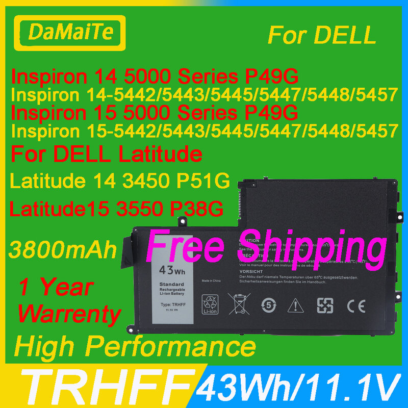 Trhff-بطارية كمبيوتر محمول 43wh ، لأجهزة ديل انسبايرون 14-5445 5447 5448 15-5542 5543 5545 5547 خط العرض 5548 3450 3550 p39f p49g 1v2f6