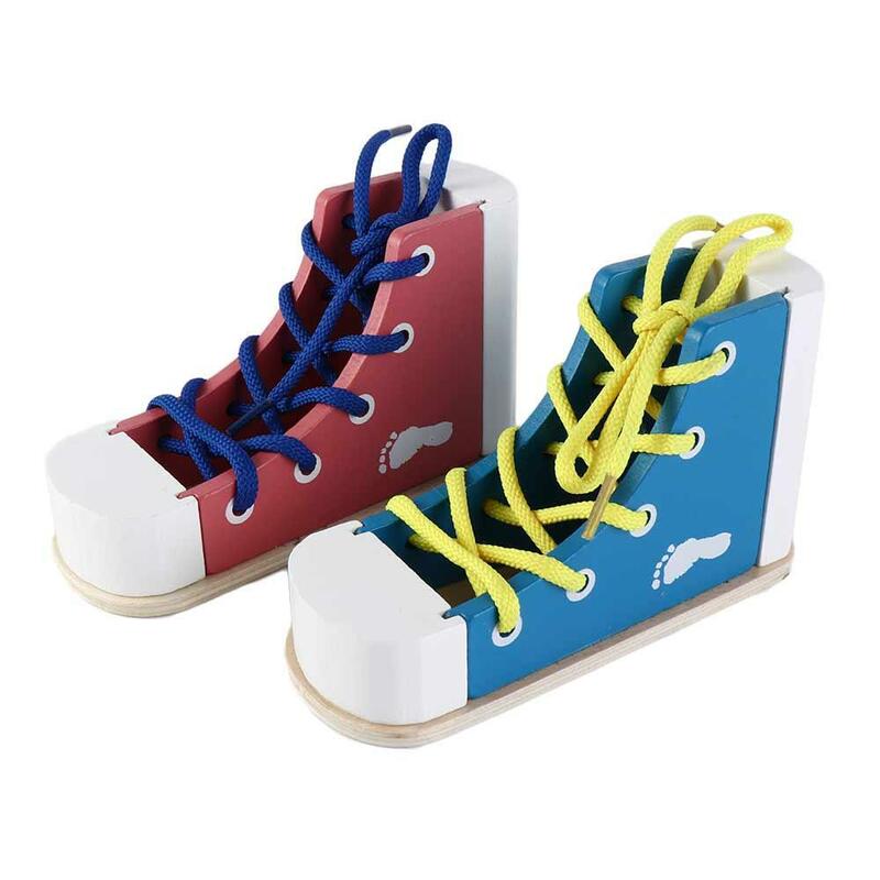 جلد حذاء ألعاب رباط الحذاء الخشبي ، أحذية التعادل ، ارتداء الأحذية مع أربطة الحذاء ، لعبة اللغز