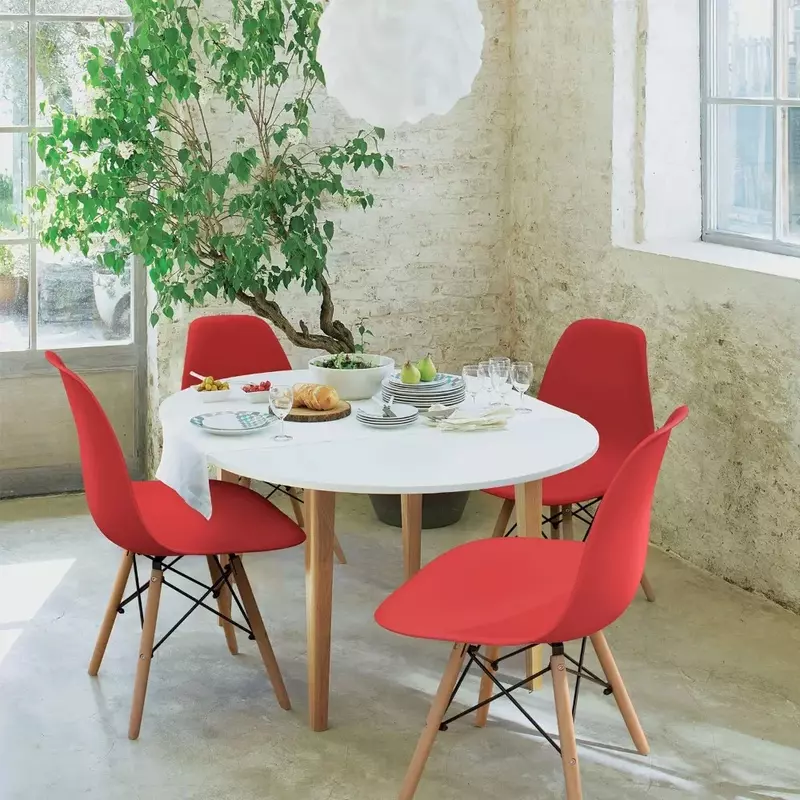 كرسي جانبي داخلي بدون ذراع لغرفة الطعام بالمطبخ ، كرسي طعام أحمر ، كراسي مجمعة مسبقًا ، طراز معاصر ، مجموعة من 4 مقاعد