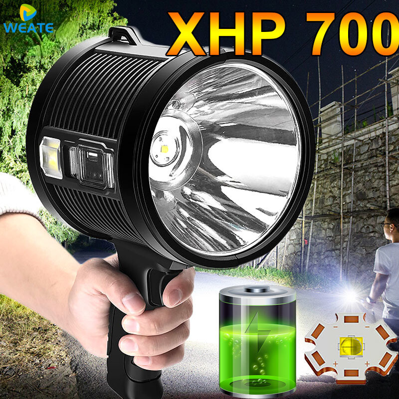 XP70 مصباح يدوي عالي الطاقة قابل لإعادة الشحن كشاف كشاف شعلة قوية إضاءة محمولة مع بطارية ليثيوم 9000mAh