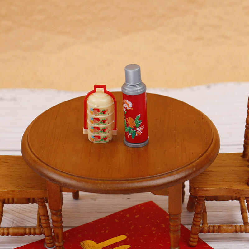 خمر 8 قطعة/المجموعة دمية مصغرة الزفاف الصينية هدية صندوق أحمر زجاجة ماء حوض الماء دلو نموذج ديكور اللعب