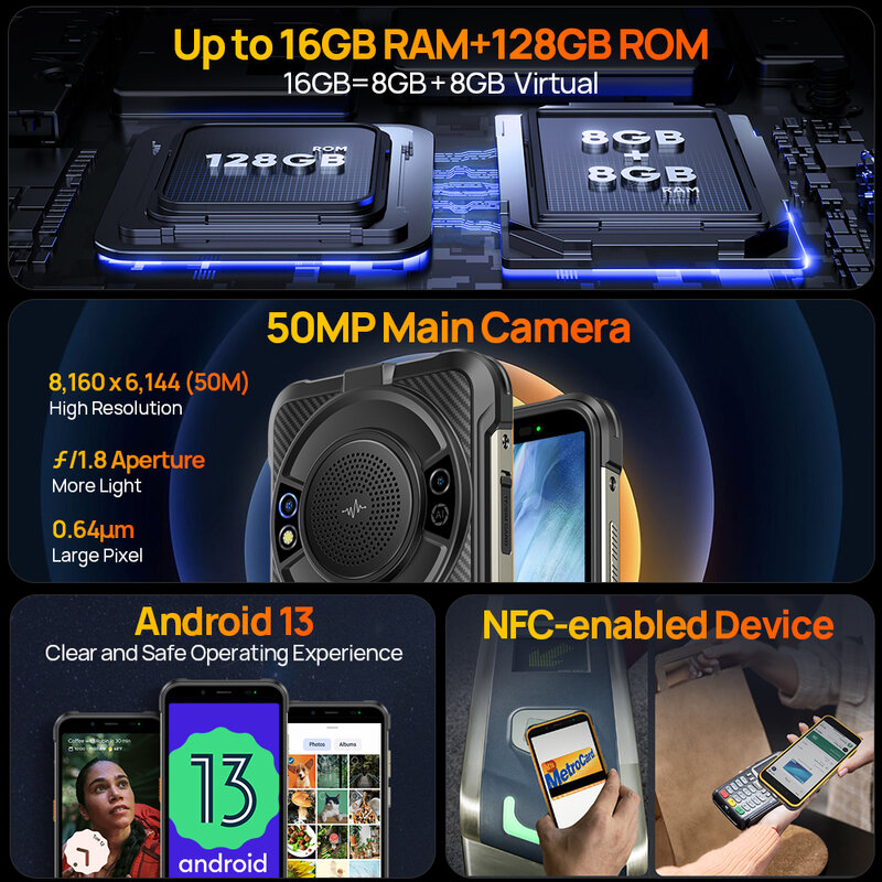 Ulefone-Power Armor 16S ، NFC ، ذاكرة رام 16 جيجابايت ، ذاكرة روم 50 ميجابكسل ، كاميرا 50 ميجابكسل ، مكبر صوت 122 ديسيبل ، إصدار عالمي ، أندرويد ، إصدار عالمي ، جديد ،
