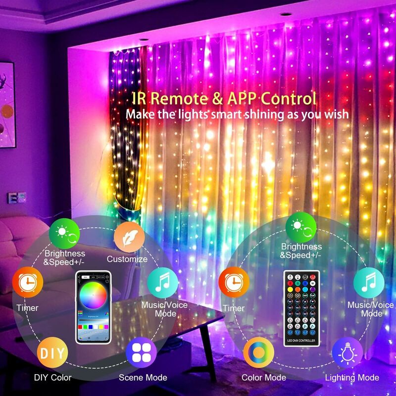 الذكية بلوتوث RGB الستار LED سلسلة أضواء ، ضوء جارلاند ، USB 5 فولت اكليل ، أضواء الجنية مقاوم للماء ، غرفة نوم ، مصباح ديكور عيد الميلاد