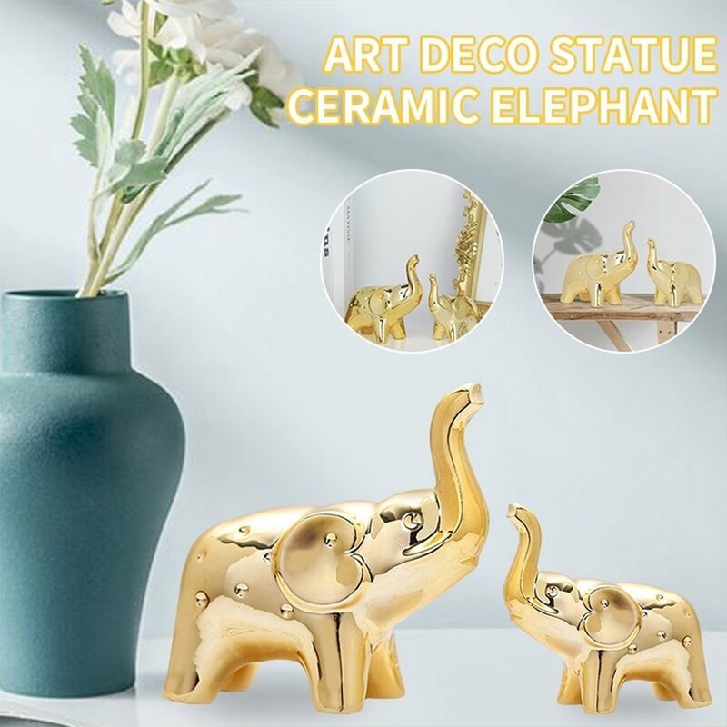 الذهب الفيل السيراميك منضدية زخرفة ، التماثيل المشهد لطيف ، الحلي الحيوانية ، ديكور المنزل ، حديقة