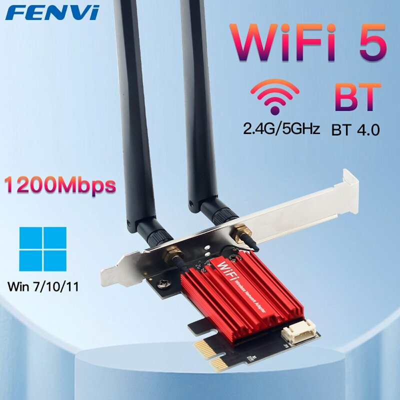 محول لاسلكي FENVI WiFi 5 ci-e AC1200 مزدوج النطاق G/5GHz 802.11AC للبلوتوث ونوافذ سطح المكتب 7/8/