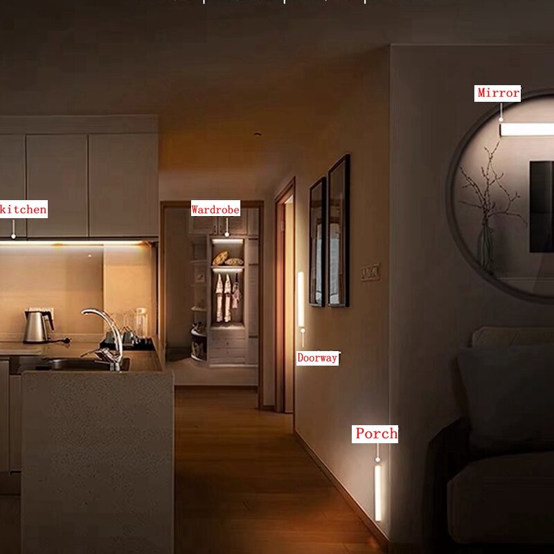 استشعار الحركة ضوء لاسلكي LED ضوء الليل نوع C قابلة للشحن مصباح خزانة خزانة مصباح الدرج الخلفية للمطبخ LED