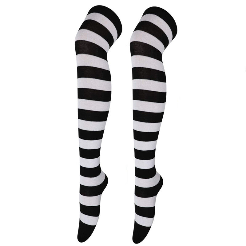 اللون مخطط جوارب اليابانية أكثر من جوارب طويلة النساء موضة الدفء سوكس مثير سليم طويل سوكس أسود أبيض مخطط الجوارب