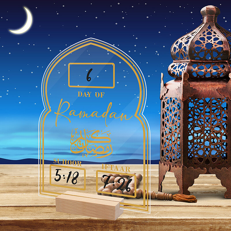 لوحة تقويم رمضان أكريليك قابلة لإعادة الاستخدام مع قلم ، قاعدة خشبية ، زخرف رمضان ، مبارك ، عيد ، يوم مجيء ، إمداد ، عد تنازلي ، هدايا