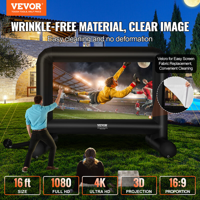 VEVOR-شاشة عرض قابلة للنفخ مع منفاخ ، حفلة خارجية ، فيلم ليلي في الفناء الخلفي ، 14 قدم ، 16 قدم