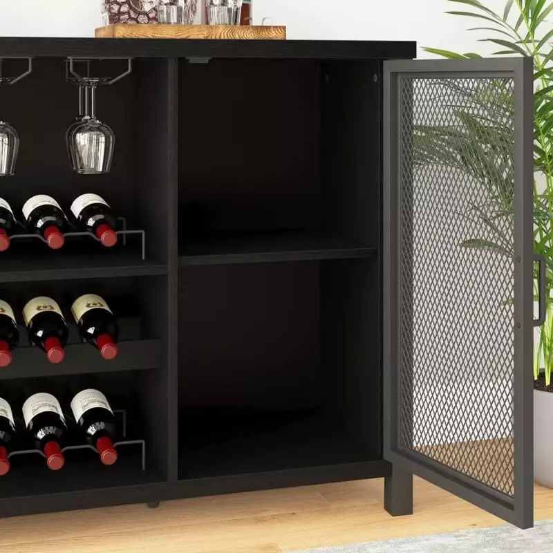 خزانة خمور بلوط أسود مع رف نبيذ ، خزانة نبيذ في مزرعة للمنزل ، غرفة المعيشة والطعام ، 55 بوصة