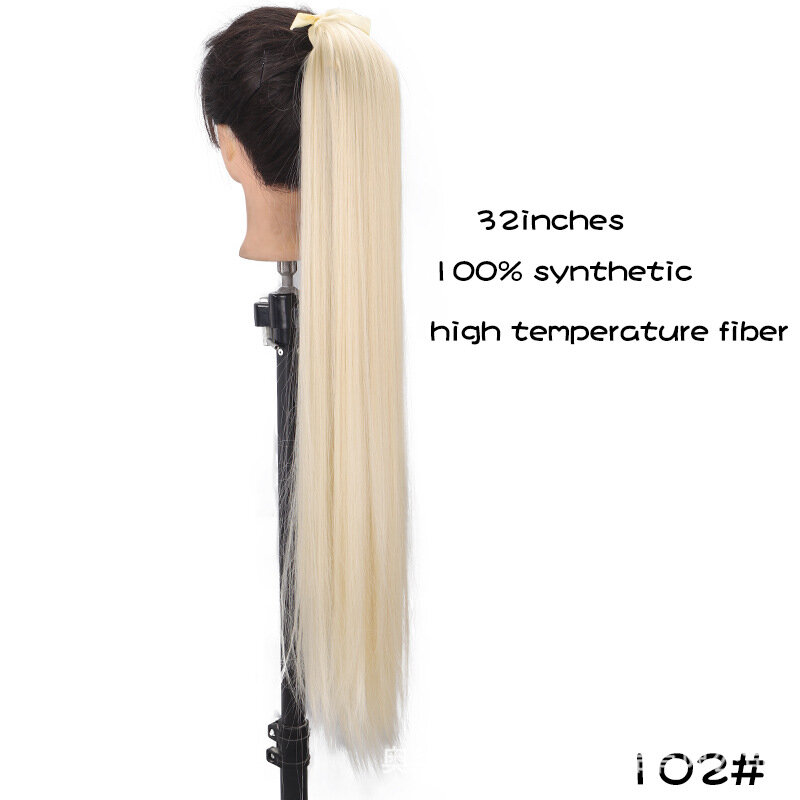قطعة شعر اصطناعية على شكل ذيل حصان للنساء ، وصلة شعر بدبابيس شعر ، مشبك طويل مستقيم ، استخدام يومي ، 32 بوصة