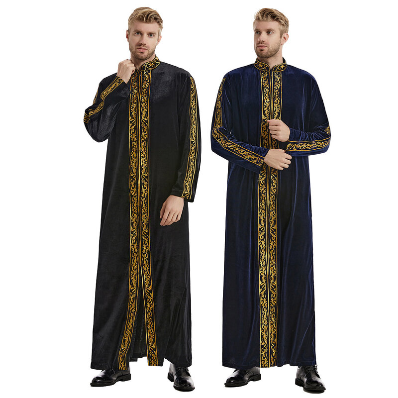 ثوب رجالي إسلامي بياقة قائمة ، ثوب رمضان بأكمام طويلة ، روب إسلامي ، قفطان ثوب ، دبي ، عباية بطول الكاحل