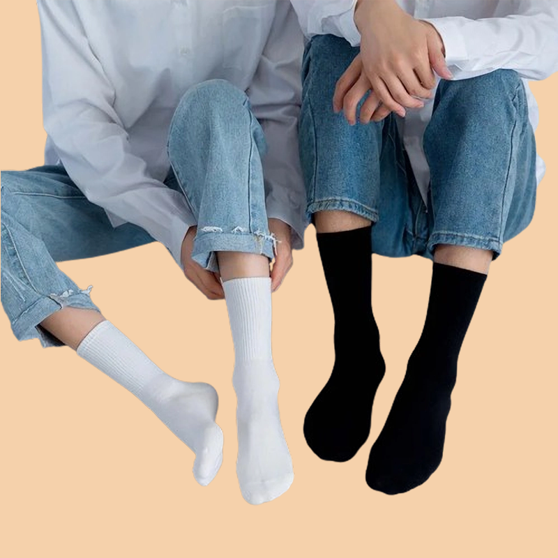 جوارب قطنية للرجال ناعمة جيدة التهوية ، أبيض وأسود ، أزياء بسيطة ، أنبوب متوسط ، ملابس غير رسمية ، 10 أزواج