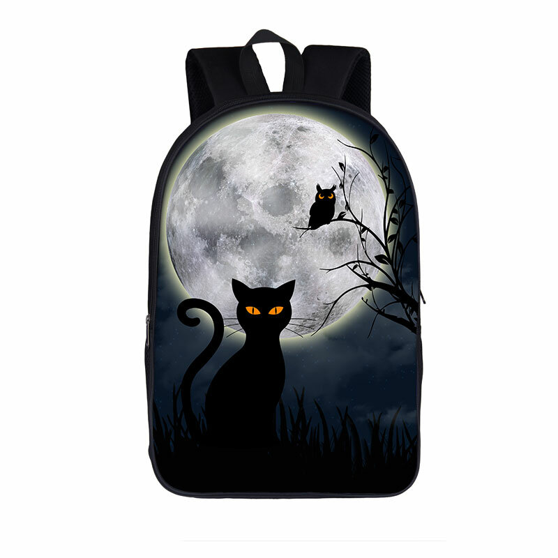 غامض الساحرة الأسود القط المطبوعة على ظهره الأطفال الحقائب المدرسية المراهقين تخزين ظهره النساء الرجال حقيبة سفر عادية