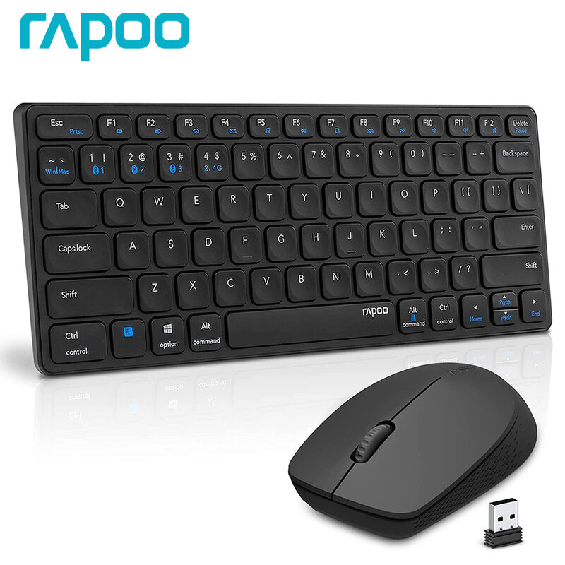 Rapoo 9050M متعدد الوضع (بلوتوث 3.0/5.0 + 2.4G) قابلة للشحن لوحة المفاتيح اللاسلكية والماوس مجموعة ل MacOS/iOS/أندرويد/ويندوز