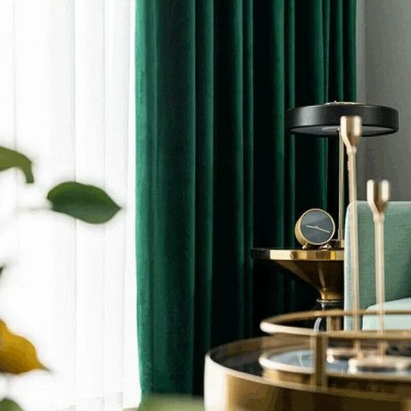 ستائر فاخرة بألوان مخملية معتمة باللون الأخضر الداكن لغرفة المعيشة وغرفة النوم وستائر نوافذ مزخرفة بلون واحد