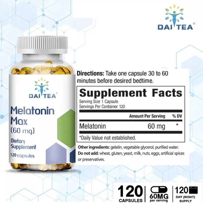 كبسولات نباتية من Daitea-Melatonin ، تعزيز جودة النوم ، صحة العين ، تقليل وقت الاستيقاظ ، 60 ملغ
