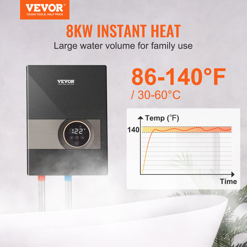 VEVOR-سخان المياه الكهربائية Tankless ، المرجل لحظة ، 8kW ، 13 kW ، 18kW ، عرض درجة الحرارة الرقمية ، سهلة التركيب