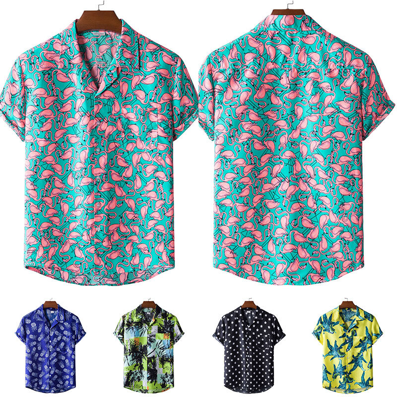 قميص هاواي للصيف للرجال موضة جديدة لعام 2022 مطبوع بأكمام قصيرة مقاس أمريكي كبير مطبوع عليه زهور هاواي للشاطئ للرجال