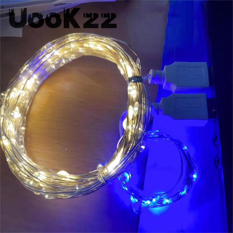 UooKzz USB LED سلسلة أضواء النحاس الفضة سلك جارلاند ضوء مقاوم للماء LED الجنية أضواء لعيد الميلاد حفل زفاف الديكور