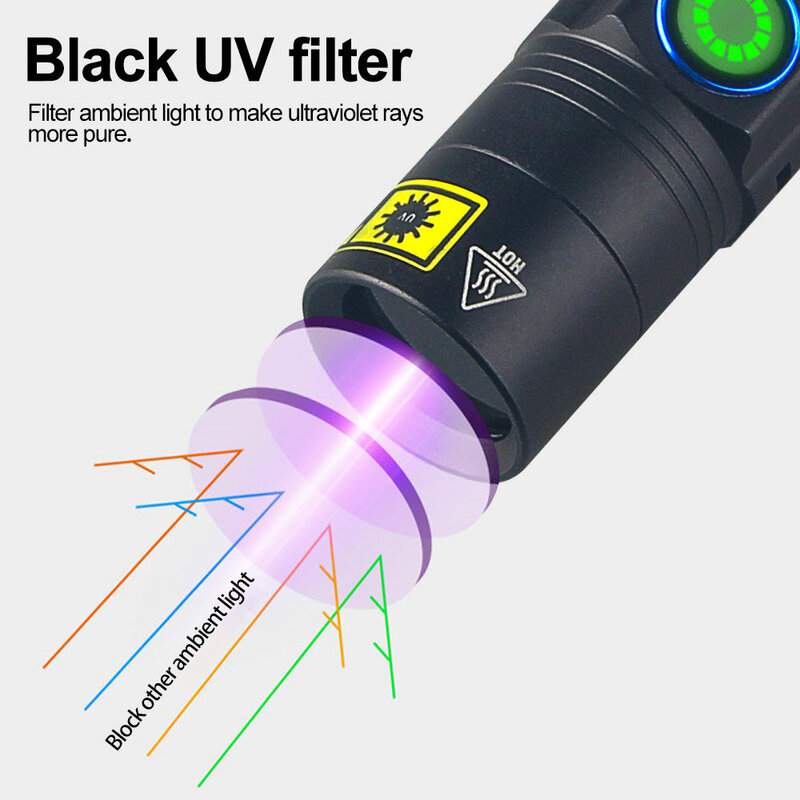 مصغر 36nm 39nm الأشعة فوق البنفسجية مصباح يدوي الأشعة فوق البنفسجية Blacklight USB قابلة للشحن الأرجواني linteras السجاد الحيوانات الأليفة البول كاشف قبض العقرب
