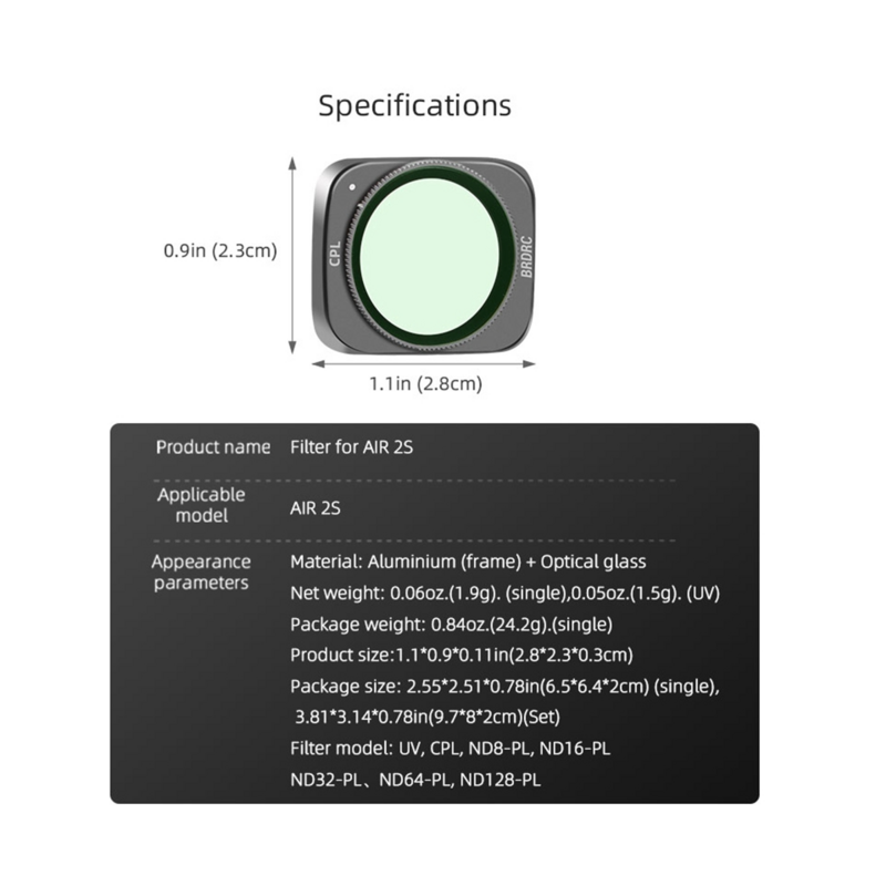طقم فلتر BRDRC-Lens لـ DJI Mavic Air 2S,CPL, ND, Parts