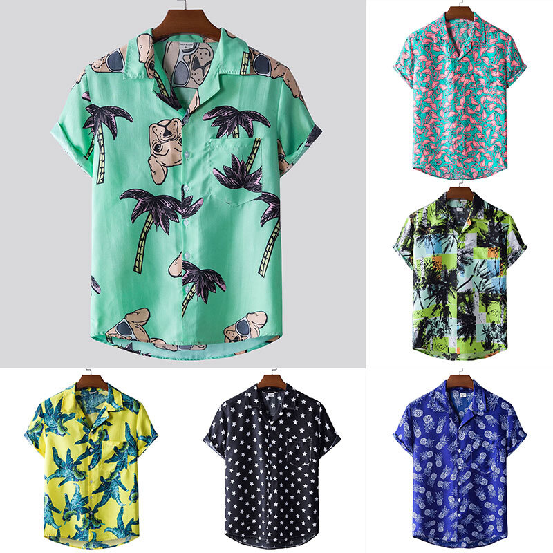 قميص هاواي للصيف للرجال موضة جديدة لعام 2022 مطبوع بأكمام قصيرة مقاس أمريكي كبير مطبوع عليه زهور هاواي للشاطئ للرجال