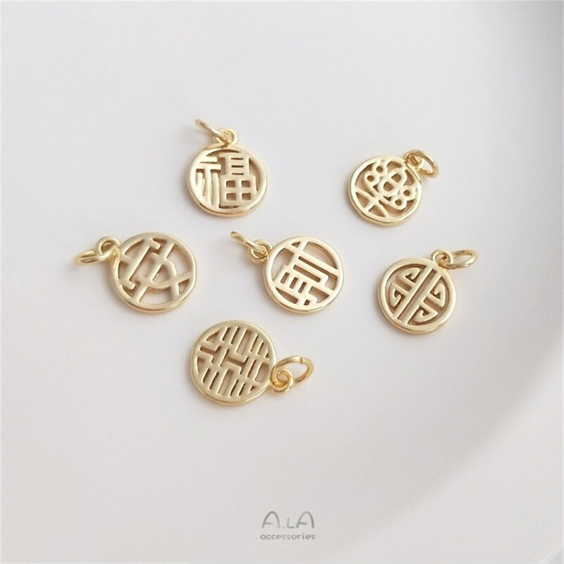 قلادة ماركة Fu مستديرة مصنوعة يدويًا من الذهب عيار 14 قيراط ، مجوهرات سوار سهلة الاستخدام ، قلادة صغيرة من Le Xi Cai ، K181