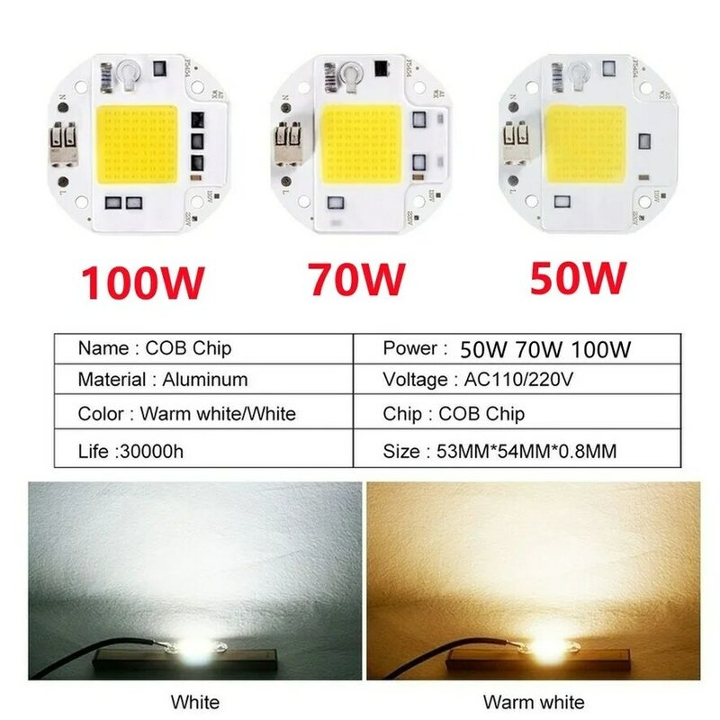 عالية الطاقة COB LED رقاقة ل الأضواء ، لحام الحرة ، المتكاملة ضوء الخرز ، الألومنيوم ، الأبيض ، الدافئة ، 220 فولت ، 110 فولت ، 100 واط ، 70 واط ، 50 واط