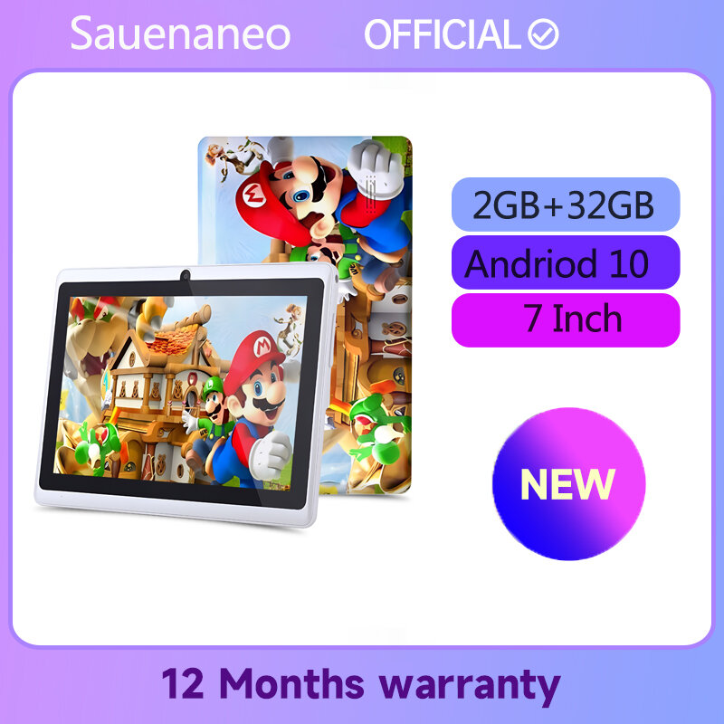 Sauenaneo-أجهزة لوحية رخيصة للدراسة والتعليم ، هدية للأطفال ، جوجل بلاي ، واي فاي ، 2 جيجابايت رام ، 32 جيجابايت روم ، 7 بوصة ، ثماني النواة ، 6000 مللي أمبير/ساعة