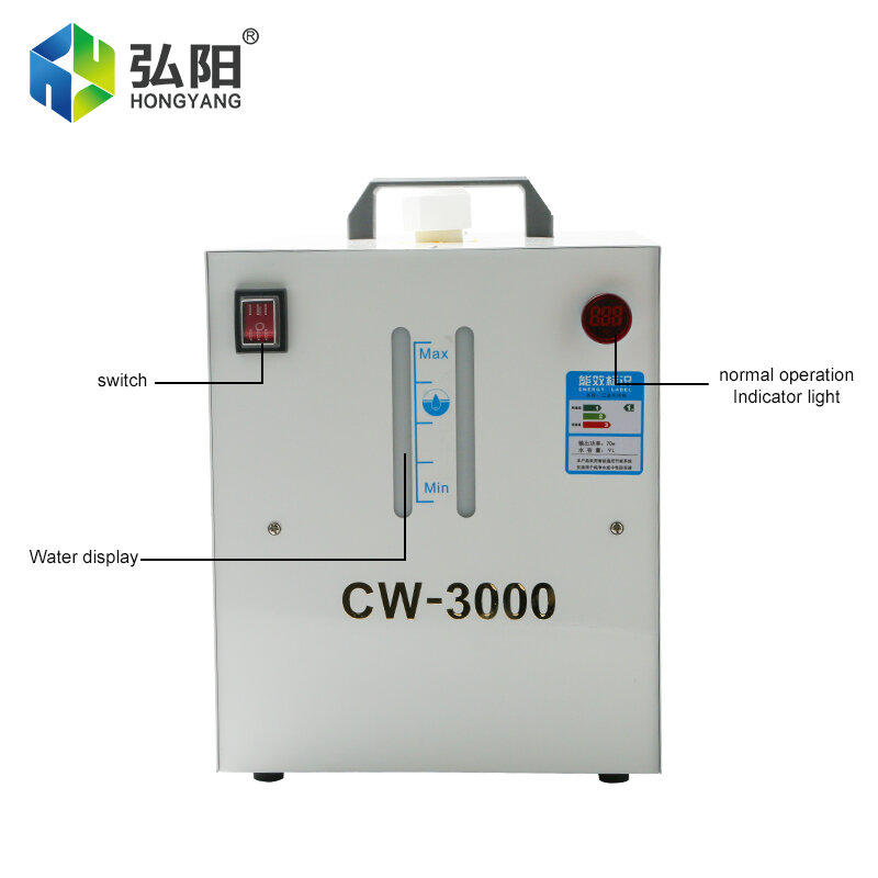 CW3000 مبرد صناعي نك المغزل موتور تبريد دوران المياه CO2 ليزر أنبوب التبريد وماكينة قطع خزان المياه