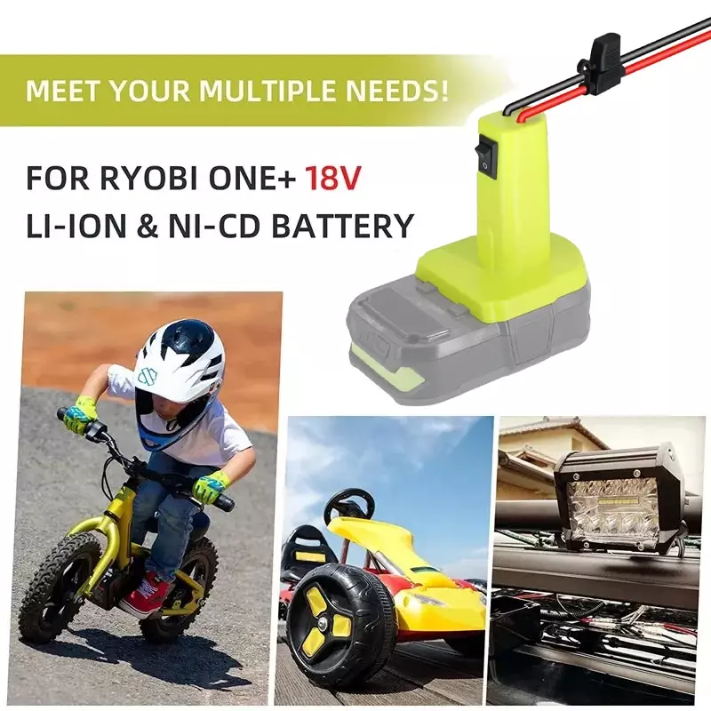 محول عجلات كهربائي مع مفتاح فيوز ، موصل بطارية سهل الاستخدام لبطارية Ryobi 18V ، Nimh ، Nicd ، بطارية ليثيوم أيون