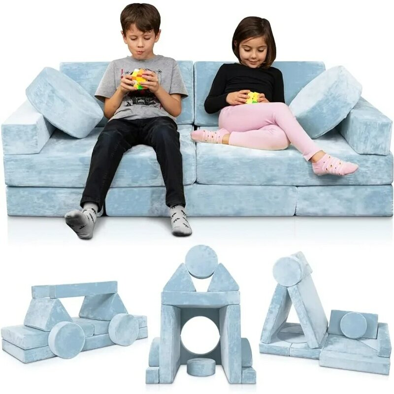 أريكة وحدات للصبي والبنت ، مجموعة من 14 قطعة ، لغرفة نوم الأطفال ، أثاث لغرفة اللعب ، اللون الأزرق