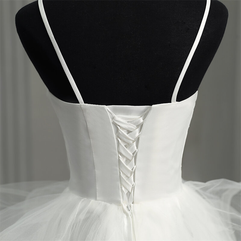 فساتين زفاف جديدة قصيرة من الأمام طويلة الظهر القوطية الأبيض السباغيتي الأشرطة العميق الخامس الرقبة عالية منخفضة فساتين الزفاف Vestido لون مخصص