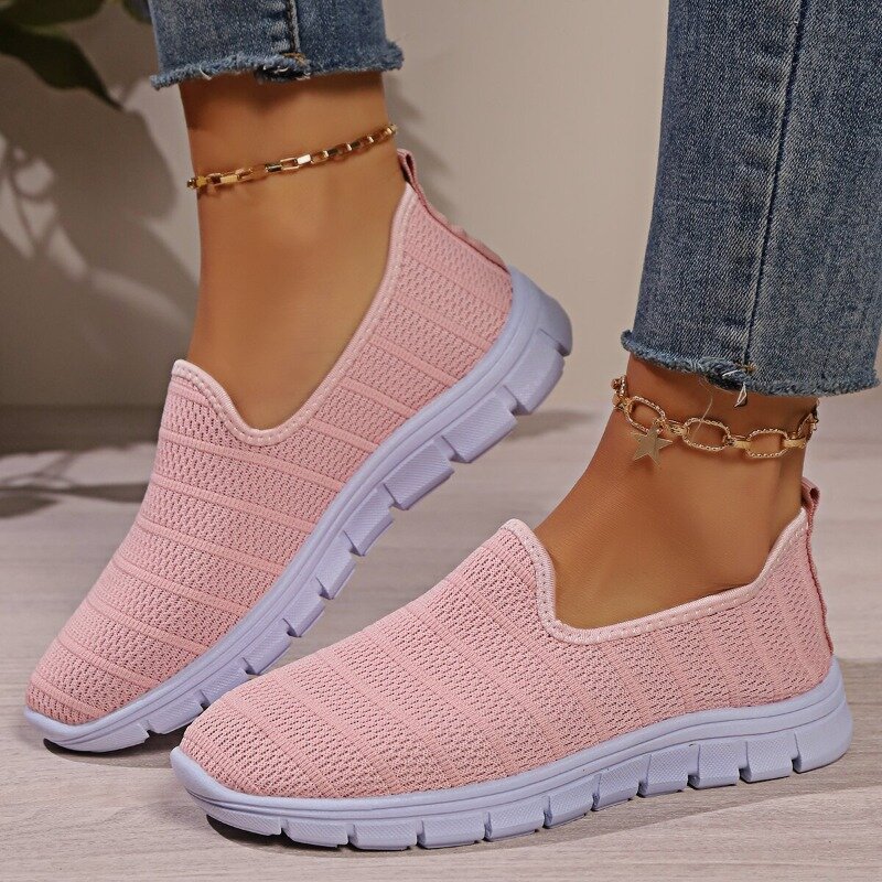 Women's Vulcanized Shoes 2024 New Summer Fashion Mesh Breathable Outdoor Casual Shoes Flat-bottomed Shallow-mouth Mother Shoes