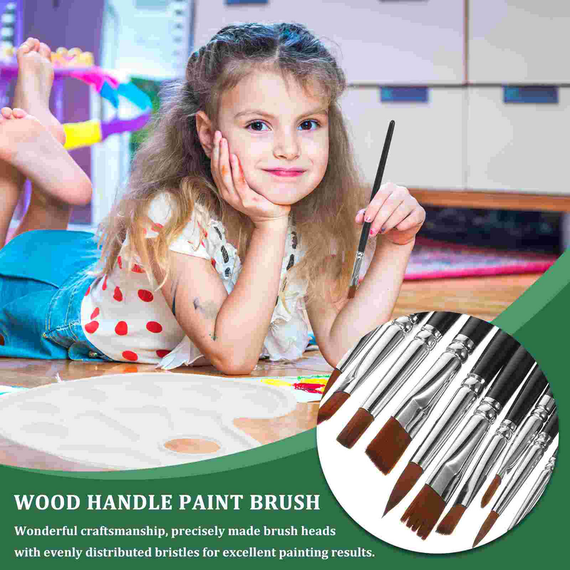 فرش طلاء خشبية صغيرة بمقبض خشبي للأطفال ، محمولة وقابلة لإعادة الاستخدام ، نصف الرسم على الحائط ، 6 *